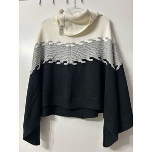 NWT Talbots Color Block Cable Knit Cowl Neck Poncho Size XL